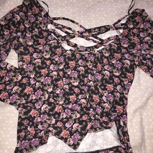 Strappy Back Floral Long Sleeve Crop Top
